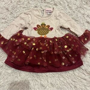 Little Lass Thanksgiving Turkey Tulle Sequins Shirt Size 12 m